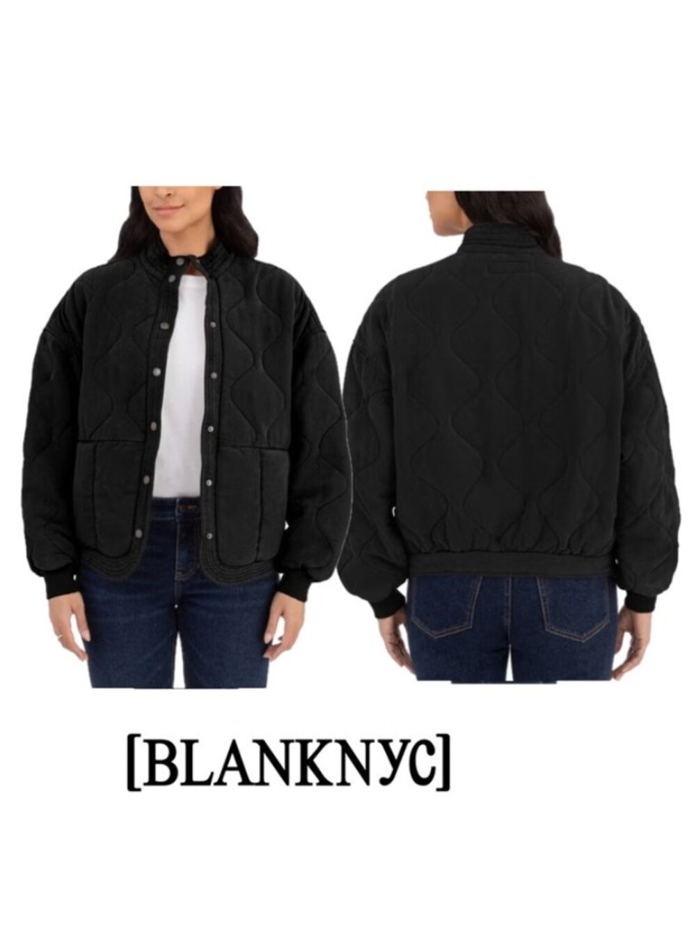 NWT BlankNYC Women's Overseized Quilted Snap Jacket, Black